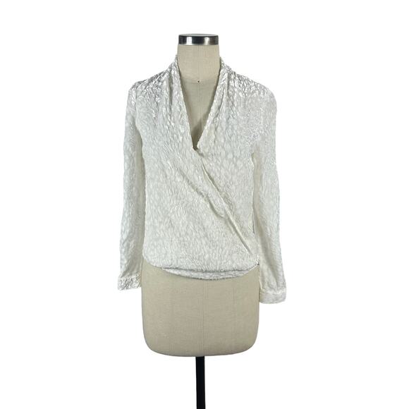 LAGENCE White Animal Leopard Print Silk Lydia Drape Surplice Blouse Size XS - Picture 1 of 6